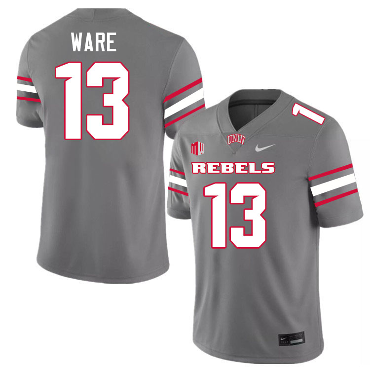 Men #13 Jarvis Ware UNLV Rebels College Football Jerseys Stitched-Grey